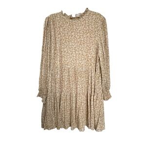 NEUFLORA Floral Print Long Sleeve Mini Dress Mustard White M